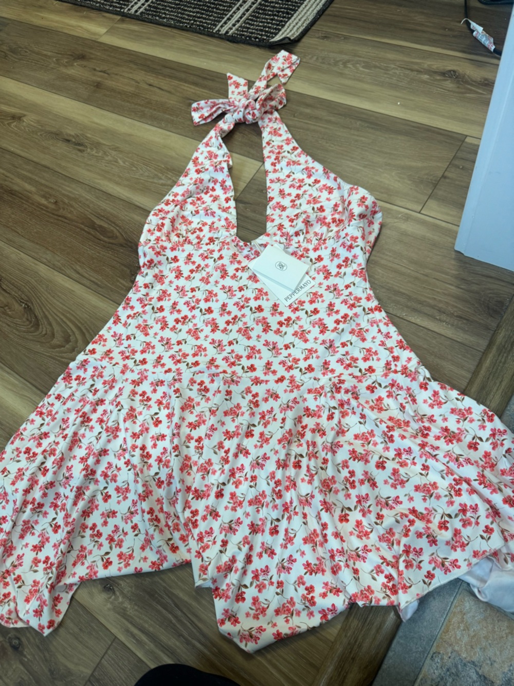 Peppermayo White Dress with Coral Floral Print